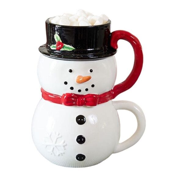 Limited Edition Snowman Stoneware Stackable Mugs- Set of 2 - Christmas 2023 - Picture 1 of 3
